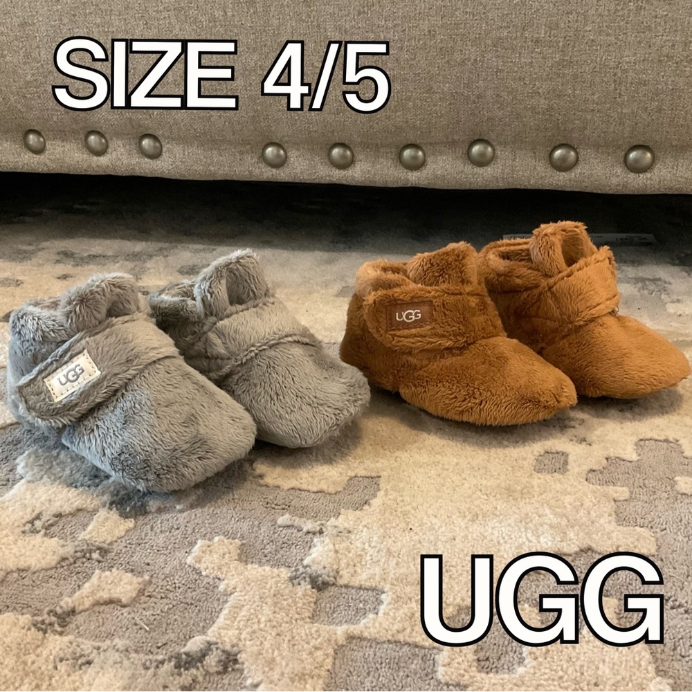 2 PAIRS OF UGG BOOT SLIPPERS SIZE 4/5 (12-18m) LIKE NEW SOFT BABY GIRL BABY BOY